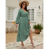 BLUEMING Plus Size Maxi Dress Floral V Neck Surplice Dress with Lantern Sleeve Tie Waist Dresses Plus Size - 3 of 4