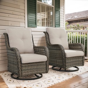 POCASSY Gray Wicker Swivel Rocking Chairs, 2 Piece Oversized Rocker Patio Chairs Set Rattan Glider Chairs for Outdoor Porch Deck Backyard - 1 of 4