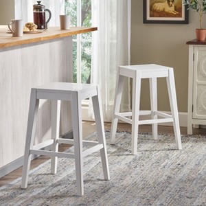 PAGED 24" High Saddle Bar Stools Set of 2, Modern Wooden Counter Height Bar Chair for Bar, Kitchen, Dining Room - 1 of 4