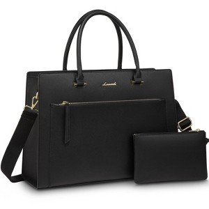 Laptop Bag Black Tote Work Bag Leather Computer Briefcase Waterproof Business Teacher Office Bag Handbag - 1 of 4