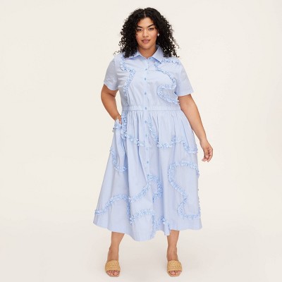 Women's Ribbon Short Sleeve Midi Shirtdress - kate spade new york x Target Blue/White