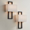 Possini Euro Design Modena Modern Wall Light Sconces Set of 2 Black Hardwire 9 1/2" Fixture Silvery Faux Silk Shade for Bedroom Reading Living Room - 2 of 4