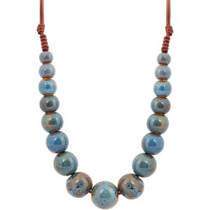 Hippie Boho Colorful Ceramic Round Beads Strand Necklace, Bohemian Fashion Statement Jewelry Gift for Women - 1 of 4