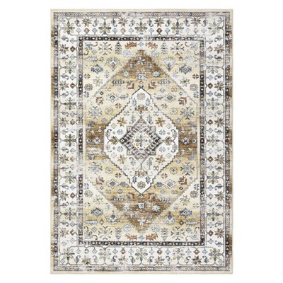 Washable Vintage Medallion Rug Non Slip Low Pile Rug Soft Oriental Throw Floor Cover Foldable Indoor Carpet for Living Room Bedroom Playroom Nursery