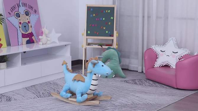 Qaba Kids Plush Ride-On Rocking Horse Toy Dinosaur Ride Rocking Chair with Realistic Sounds for18-36 Months, Blue, 2 of 10, play video