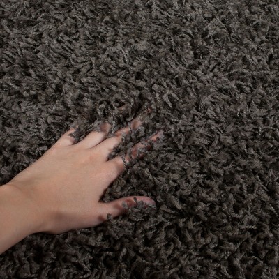 Athens Luxe Shag 9' x 12' Hand-Knotted Synthetic Area Rug in Dark Grey
