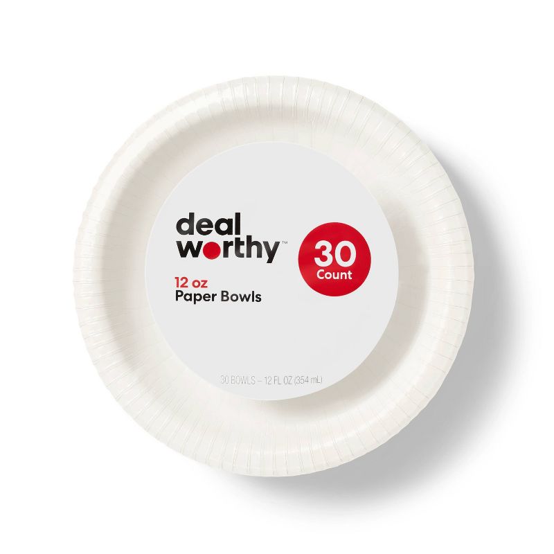 White Disposable Paper Bowls - 30ct - Dealworthy&#8482;, 1 of 4