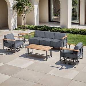 Belord Metal Outdoor Furniture Set with Swivel Chairs, 5PCS Patio Furniture Set with 6" Thick Cushions Swivel Chair and 10" Thick Cushions Couch - 1 of 4