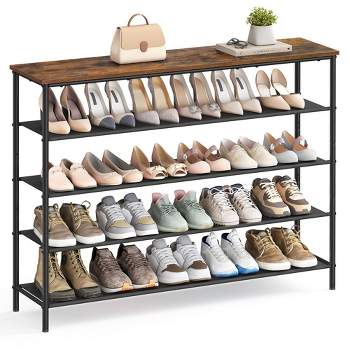 VASAGLE Shoe Rack, 5 Tier Shoe Storage Rack for 20-24 Pairs of Shoes, Shoe Organizer with 4 Fabric Shelves and Wooden Top Rustic Brown and Black