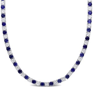 EVERLY JEWELRY  |   Sterling Silver 33 CT TGW Created Blue Sapphire, Created White Sapphire Necklace Tongue & Groove Clasp - 1 of 4