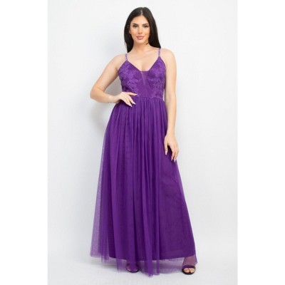 I AM A FASHION JUNKY Glittered Straps Mesh Tulle Maxi Dress