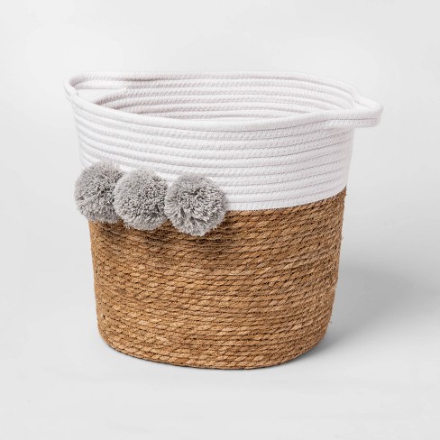 Decorative Basket Cloud Island Large Coiled Rush Pom White