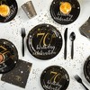 Sparkle and Bash 170-Piece 70th Birthday Party Supplies, Serves 24 Black and Gold Plates, Napkins, Cups, Cutlery, Tablecloth and Banner - 4 of 4