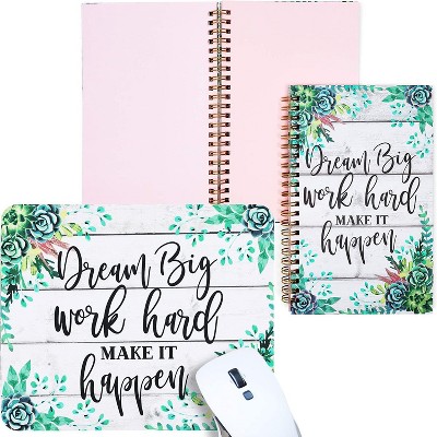  Paper Junkie Pack of 2 Corresponding Journal Bundle with Mouse Pad, 128 GSM Pink Paper Notebook, Dream Big Work Hard Green Succulent Floral Design 