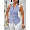 Mocamel Blue Striped Fashion Commuter Sleeveless Women Top Irregular Design Casual Commuter Style - 4 of 4