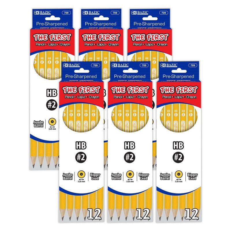 BAZIC Products® #2 The First Jumbo Premium Yellow Pencil, 12 Per Pack, 6 Packs, 1 of 8