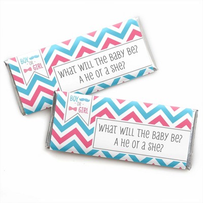 Big Dot of Happiness Chevron Gender Reveal - Candy Bar Wrappers Baby Shower or Gender Reveal Party Favors - Set of 24