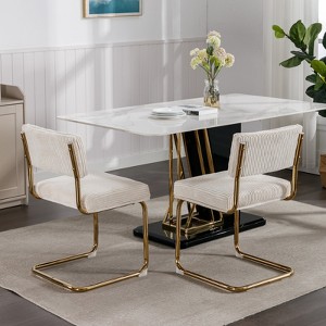 MAYEERTY Modern Dining Chairs - Corduroy Fabric, Gold Metal Base, Channel Tufting, Armless,  Set of 2 - 1 of 4