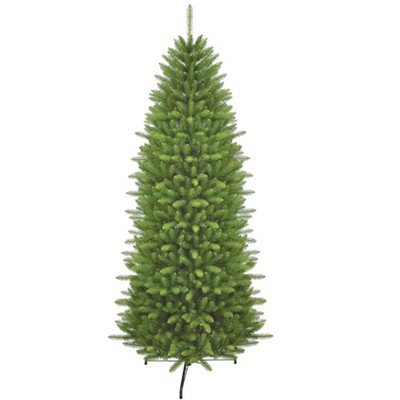 King Of Christmas Artificial Slim Christmas Tree Unlit, Yorkshire Fir Skinny Xmas Tree with Metal Stand, Green