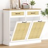 Double Tilt Out Trash Cabinet, Rattan Trash Can Cabinet with 20 Gallon Storage, Hidden Trash Bin Cabinet for Kitchen Dining Living Room - 2 of 4