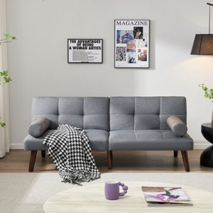 DOMETOUR Modern Convertible Sofa Bed Loveseat for Living Room Bedroom, Linen Fabric Sleeper Futon Couch - 1 of 4