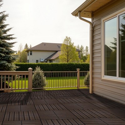 11 PCS 11.7" X 11.7" Textured Square Plastic Wood Deck Tiles, Outdoor Terrace Flooring in Brown