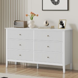 Heynemo 6 Drawer Dresser, Fluted Modern Wood Dresser with Ball Bearing Slide, Ideal for Bedroom TV Stand Storage Cabinet - 1 of 4