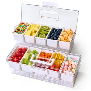 Aoibox 2 Pack Chilled Condiment Tray with 5 Removable Compartments & Hidden Handle, Ice Chilled Serving Platter for Camping, Fruit, Salad - 1 of 4