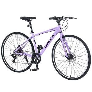 NAYSAYE Bicycles 7 Speed Hybrid Bike Aluminum Frame Double Disc Brakes for City Adventures, Purple, 64.57"*25.19"*37.79" - 1 of 4