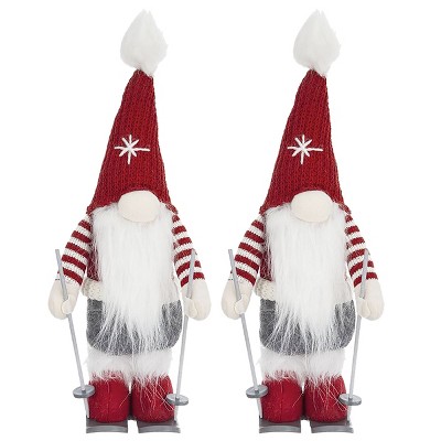 FURNIinspire Decorative Objects 2pcs Christmas Gnomes Decorations, Skiing Dolls, Holiday Table Home Ornaments Decorations, Red, 4.5"*5.9"*15"