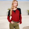 Anna-Kaci Women's Long Sleeve Waffle Knit Top with Raglan Color Block Sleeves and Crew Neck - 3 of 4