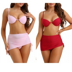 Elerevyo Women's Drawstring Underwire Spaghetti Straps Bikini Sets Beach Skirt Swimsuit 2 Sets - 1 of 4