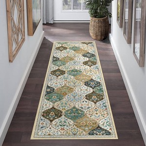 Vintage Trellis Area Rug Traditional Floral Washable Rugs for Living Room Bedroom Low Pile Non-Slip Floor Carpet - 1 of 4