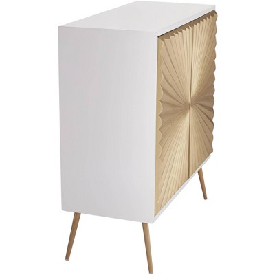 White and Gold Starburst 35" 2-Door Cabinet with Adjustable Shelving