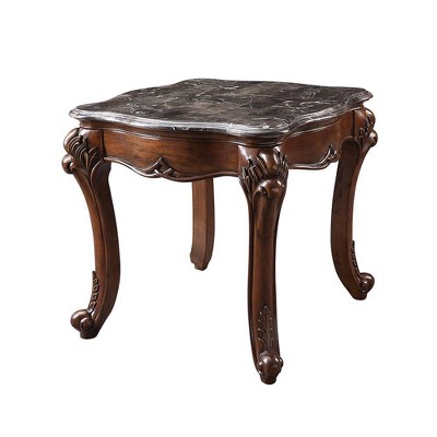 Miyeon Cherry Wood End Table with Marble Top