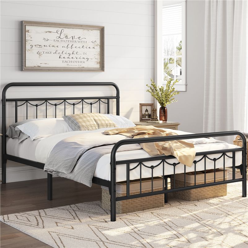 Yaheetech Metal Platform Bed Frame with Vintage Headboard and Footboard, 2 of 8