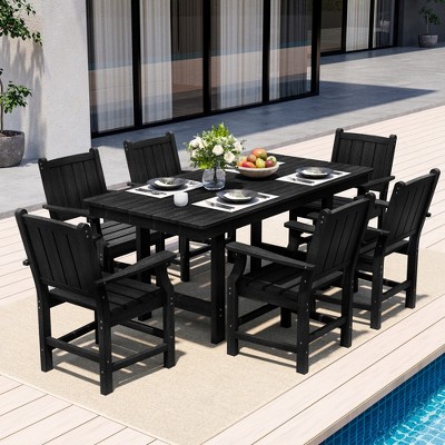 Pamapic 7-Piece HDPE Plastic Patio Outdoor Dining Set with Arm Chairs