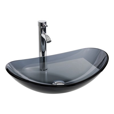 ELECWISH Bathroom Artistic Tempered Glass Vessel Sink with Faucet and Pop-up Drain