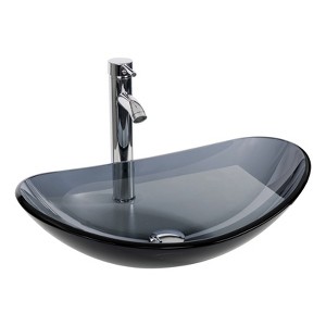 ELECWISH Bathroom Artistic Tempered Glass Vessel Sink with Faucet and Pop-up Drain - 1 of 4