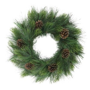 Puleo 24" Artificial Adorned Wreath with Pinecones - 1 of 4
