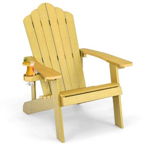 Costway Patio HIPS Adirondack Chair with Cup Holder Weather Resistant Outdoor 380 LBS Black/Teak/Green/Navy/Red/Gray/White/Yellow - 1 of 4