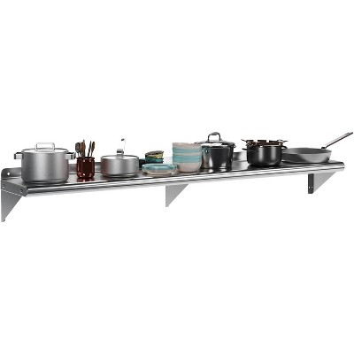 Stainless Steel Wall Shelf, Floating Metal Shelf with Adjustable Back Plate and Brackets for Kitchen, Garage and Miscellaneous