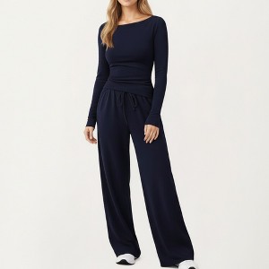 Anna-Kaci Women's Wide-Leg Lounge Set with Elastic Waist and Drawstring Closure- Black,Small - 1 of 4