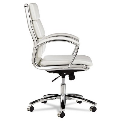 White Faux Leather Mid-Back Swivel Office Chair with Chrome Base
