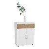 Vynxaria Modern Shoe Rack, 3-Door, 3-Shelf, White/Natural Oak, H 35.4" x W 27.8" x D 12.9" - 3 of 4