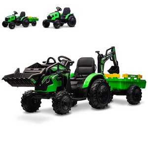 24V 3-in-1 Kids Ride-On Tractor w/Remote - Excavator/Bulldozer/Tractor, Digger, Trailer, LED Lights (Ages 3-8) - 1 of 4