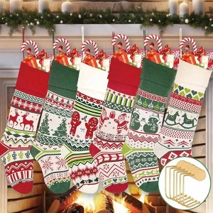 6 Pack Knitted Stockings with Golden Hooks 18'' Xmas Socks Fireplace Decor Traditional Holiday Hanging Gifts - 1 of 4