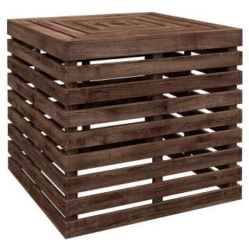 Outsunny 2-in-1 Outdoor Storage Box for Umbrella Base, Coffee End Table, Wooden Patio Umbrella Stand Table, Brown