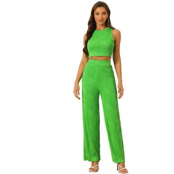 Allegra K Women's 2 Piece Outfits Short Sleeve Crop Top And High Waist Wide  Leg Long Pant Sets : Target