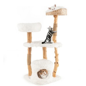 Tangkula 49" Tall Wooden Cat Tree Solid Wood Cat Tower with Jute Scratching Posts - 1 of 4